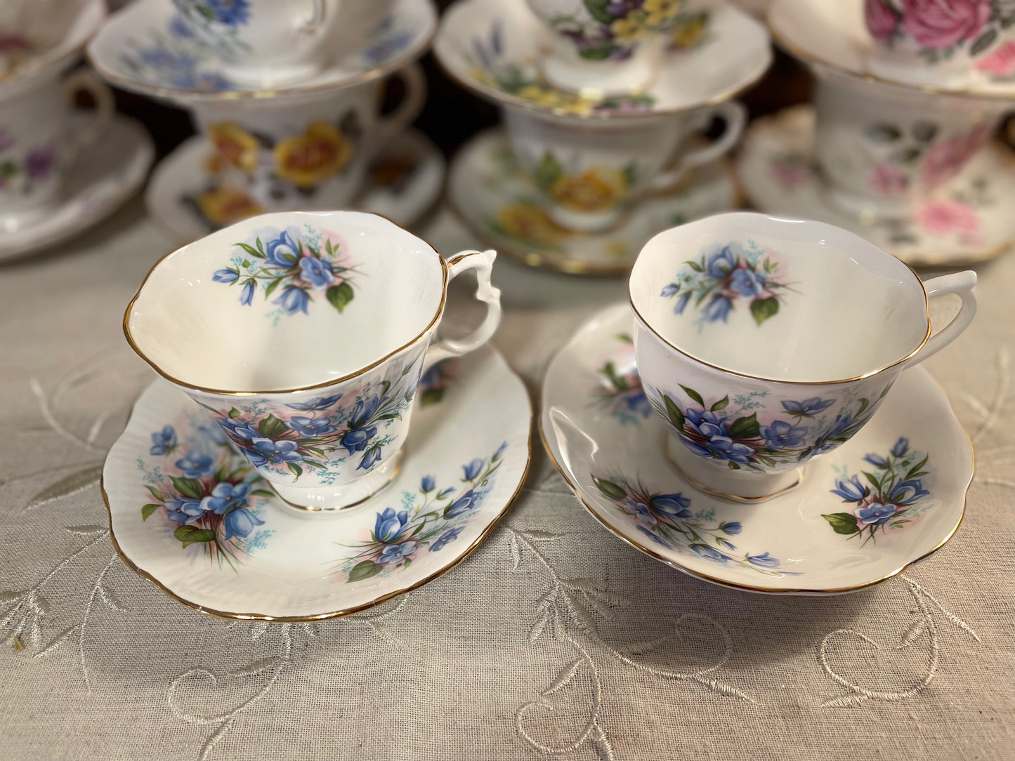 PAIR Royal Albert Blue Bell Tea Cup & Saucer Sets