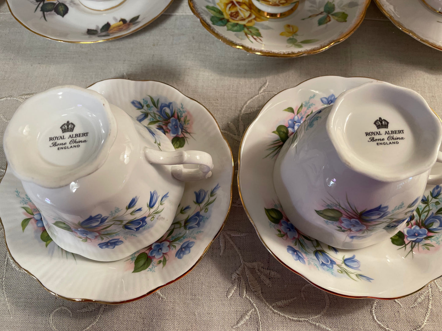 PAIR Royal Albert Blue Bell Tea Cup & Saucer Sets